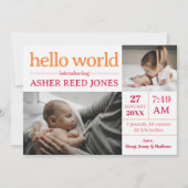 Hello World Faire-part de naissance - PINK (Devant)