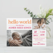 Hello World Faire-part de naissance - PINK (Debout devant)