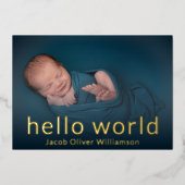 Hello World Gold Photo Collage Faire-part bébé (Recto)