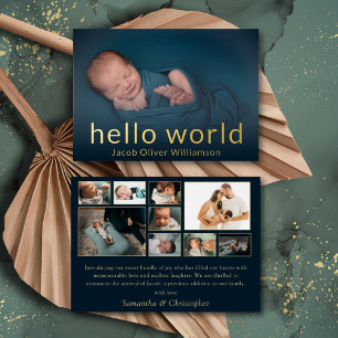 Hello World Gold Photo Collage Faire-part bébé