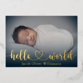 Hello World Gold Photo Collage Faire-part bébé (Recto)