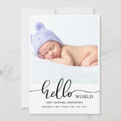 Hello World Modern Script Birth Announcement Aankondiging (Voorkant)