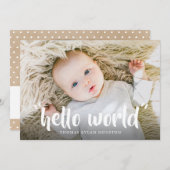 Hello World New Baby Faire-part de naissance (Devant / Derrière)