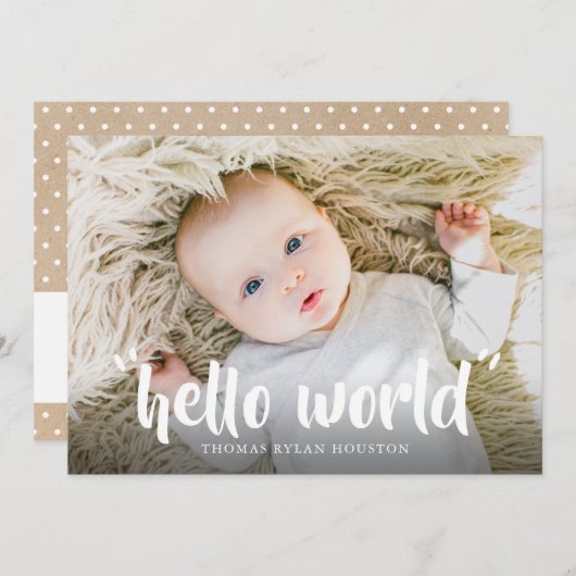 Hello World New Baby Faire-part de naissance (Devant / Derrière)