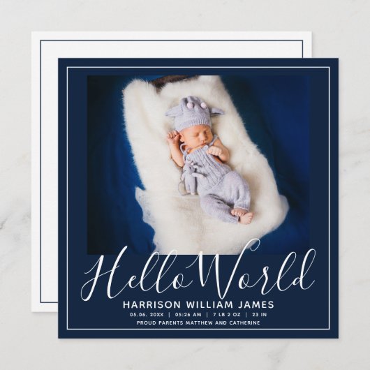 Hello World Photo Baby Faire-part (Devant / Derrière)