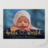 Hello World Photo Collage Gold Baby Faire-part (Recto)