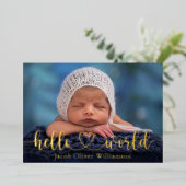 Hello World Photo Collage Gold Baby Faire-part (Debout devant)