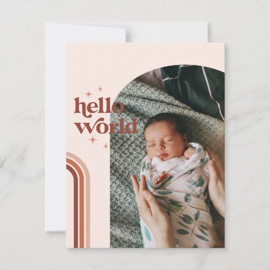Hello World | Retro Boho Faire-part de naissance (Devant)