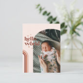 Hello World | Retro Boho Faire-part de naissance (Debout devant)
