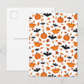 Helloweenpatroon | pompoen, vleermuis, herfstblade feestdagenkaart (Voorkant / Achterkant)