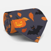 Helloweenpatroon | pompoen, vleermuis, herfstblade stropdas (Opgerold)