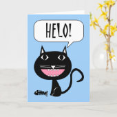 Helo Hallo in het Welsh met zwarte kat en vis Kaart (Gele Bloem)