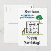 Help de giraffe om het verjaardagsdoolhof met de b briefkaart (Voorkant / Achterkant)