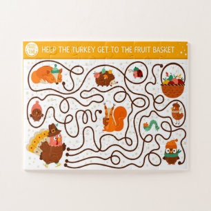 Help de Thanksgiving-kalkoen de fruitkinderen te v Legpuzzel