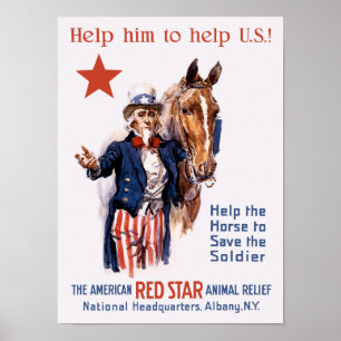 Help het paard om de soldaat te redden — WWI Poster