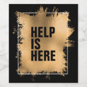 HELP IS HIER Tekst op Faux Gold Foil op Black Wijn Etiket (Enkel label)