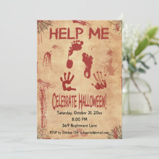 HELP ME Bloederige voetafdruk & handafdruk Hallowe Kaart