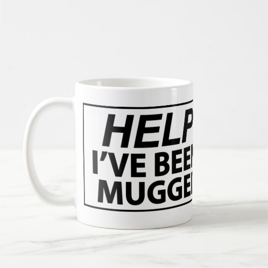 Help mij dat ik gebogen ben - Trapped Cartoon Char Koffiemok (Links)