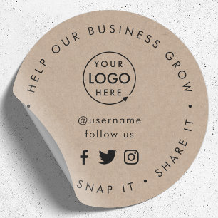 Help onze bedrijfsgroei   Sociale media van Rustic Ronde Sticker