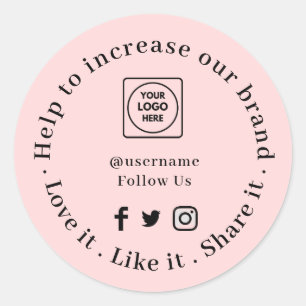Help onze onderneming groeien Roze Social Media Ronde Sticker
