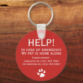 Help pet home alone emergency contact personalized sleutelhanger (Voorkant)