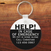 Help pet home alone emergency contact personalized sleutelhanger (Voorkant)