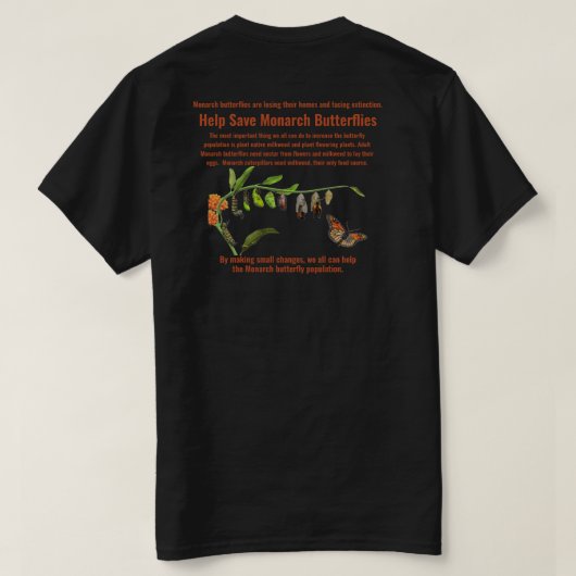 Help redden de monarchvlinders t-shirt (Design achterkant)