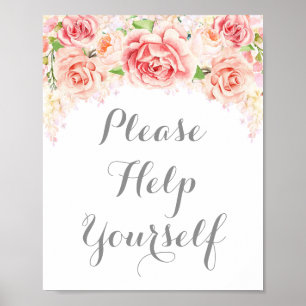 Help uzelf de roze Waterverf Flowers te onderteken Poster
