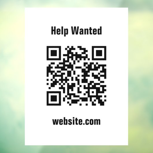Help Wanted QR Code Website White Template  Raamsticker (Vel 3)