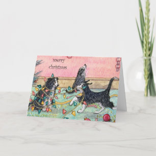 Helpen met de Lichten, Honden, Kerst Kaart