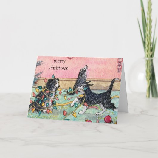 Helpen met de Lichten, Honden, Kerst Kaart (Voorkant)