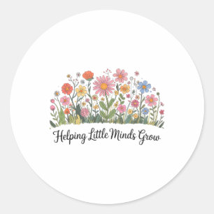Helpende Kleine Geesten Groeien Leraar Bloemige Te Ronde Sticker