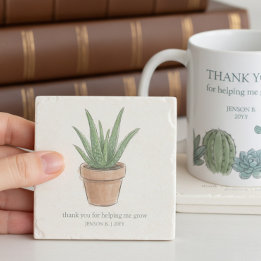 Helpt Me Groei Potted Aloe Leraar Bedankt Stenen Onderzetter