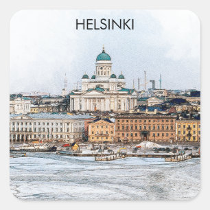 Helsinki Finland City Panorama Uitzicht Vierkante Sticker