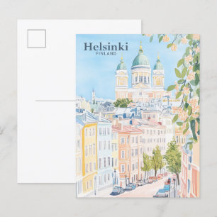 Helsinki Finland Gouache Schilderillustratie Reize Briefkaart
