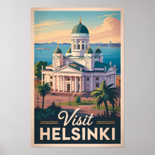 Helsinki Finland Kathedraal Reis Kunst Vintage Poster