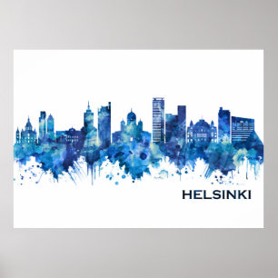 Helsinki Finland Skyline Blue Poster