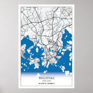 Helsinki Finland: Stadskaartcoördinaten reizen Poster