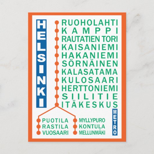 Helsinki Metro Stations briefkaart (Voorkant)