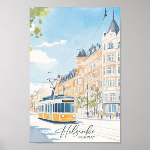 Helsinki Noorwegen Gouache Schilderillustratie Rei Poster
