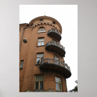 Helsinki Turret Architecture: Art Nouveau Building Poster