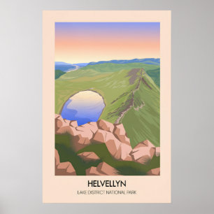 Helvellyn Mountain Lake District Reisposter Poster