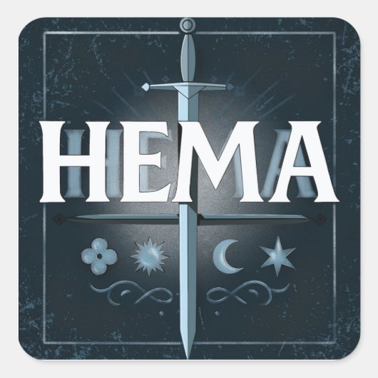 HEMA Medieval Sword Emblem – Blue Graffiti Style Vierkante Sticker (Voorkant)