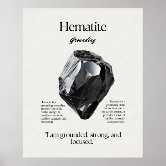 Hematiet Gem Crystal Betekenis Kaart Poster (Voorkant)
