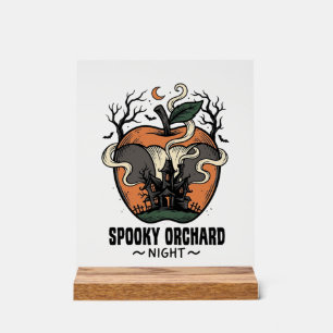 Hemd met geestenappel Vintage enge boomgaard nacht Acryl Bord