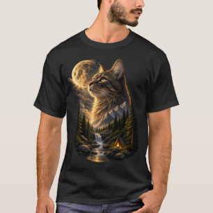Hemdblouse met ontwerp 'Celestial Cat Camping Moun T-shirt