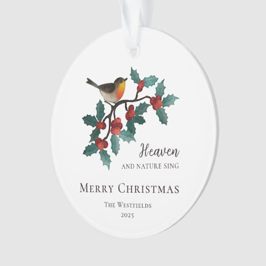 Hemel en Natuur zingen vogeltje tijdens Holly Chri Ornament (voorkant)