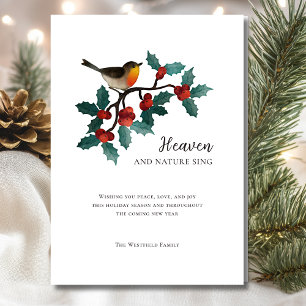 Hemel en Natuur zingen wintervogel Holly Christmas Feestdagenkaart