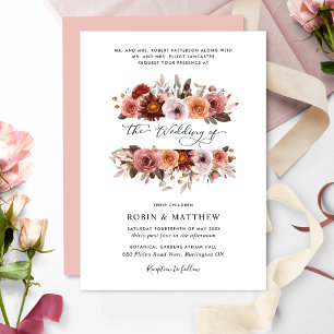 Hemel in Roos met Floral Blooms Bruiloft Kaart