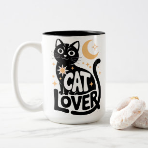 Hemel Magie Zwarte Kat Liefhebber Design Tweekleurige Koffiemok